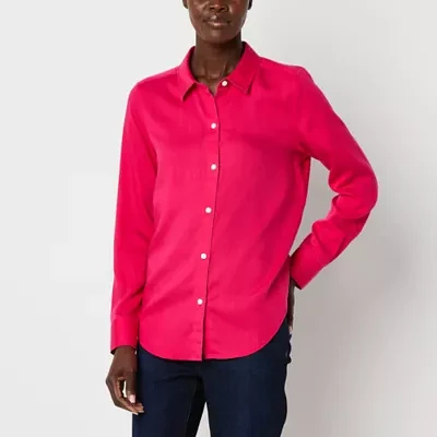 Liz Claiborne Womens Long Sleeve Regular Fit Button-Down Shirt