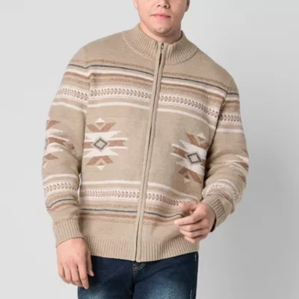 Frye and Co. Southwestern Zip Mock Big and Tall Mens Mock Neck Long Sleeve Pullover Sweater