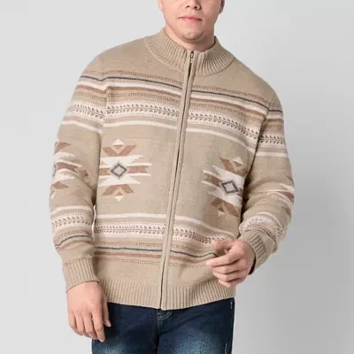 Frye and Co. Southwestern Zip Mock Big and Tall Mens Mock Neck Long Sleeve Pullover Sweater