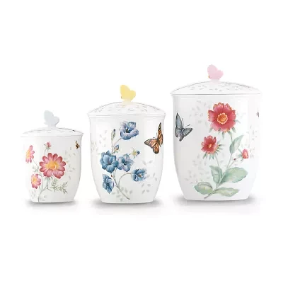 Lenox Butterfly Meadow Porcelain 3pc Canister Set