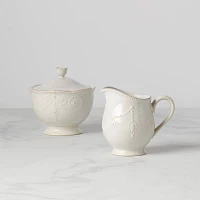 Lenox French Perle White Stoneware Sugar + Creamer Set