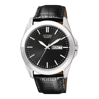 Citizen Quartz Mens Black Leather Strap Watch Bf0580-06e