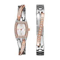 Geneva Womens Rose Gold and Silver-Tone Bangle Watch Boxed Set