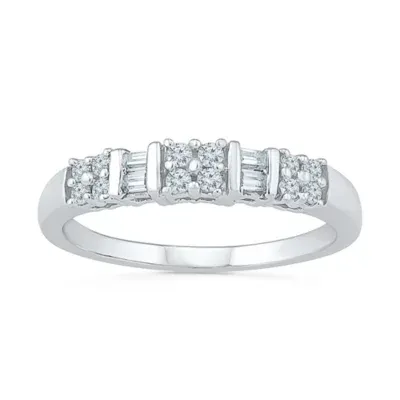 Womens 2MM 1/ CT. T.W. Natural White Diamond Sterling Silver Band