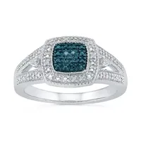 Womens Diamond Accent Natural Blue Sterling Silver Halo Cocktail Ring