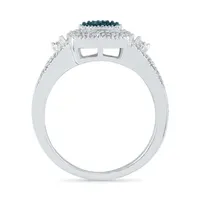 Womens Diamond Accent Natural Blue Sterling Silver Halo Cocktail Ring