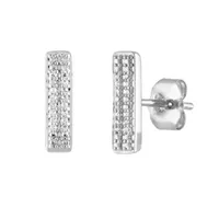 Diamond Accent "Inspire" Diamond Accent Natural White Diamond Sterling Silver 11.6mm Bar Stud Earrings