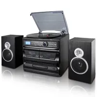 Trexonic 3-Speed Turntable With CD Player, Dual Cassette Player, Bluetooth, FM Radio & USB/SD Recording and Wired Shelf Speakers