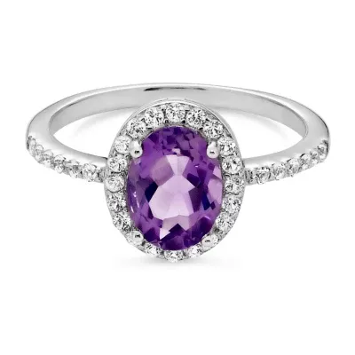 Womens Genuine Purple Amethyst Sterling Silver Cocktail Ring