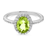Womens Genuine Green Peridot Sterling Silver Oval Halo Cocktail Ring