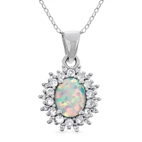 Womens Lab Created Opal Sterling Silver Pendant Necklaces