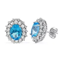 Genuine Blue Topaz Sterling Silver 12.7mm Stud Earrings