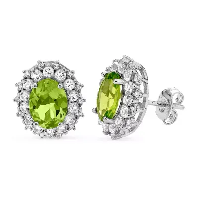 Genuine Green Peridot Sterling Silver 12.7mm Oval Stud Earrings