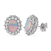 Lab Created White Opal Sterling Silver 12.7mm Oval Stud Earrings