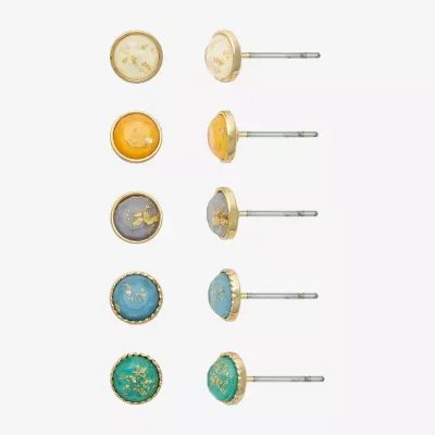 Mixit Hypoallergenic Gold Tone Stud 5 Pair Opal Round Earring Set