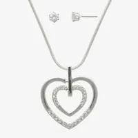 Mixit Hypoallergenic Silver Tone Pendant Necklace & Stud Earrings 2-pc. Cubic Zirconia Heart Jewelry Set