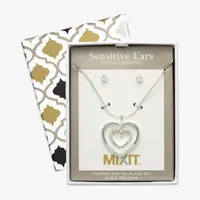 Mixit Hypoallergenic Silver Tone Pendant Necklace & Stud Earrings 2-pc. Cubic Zirconia Heart Jewelry Set