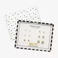 Mixit Hypoallergenic Gold Tone Stud 6 Pair Cubic Zirconia Heart Round Earring Set