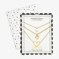 Mixit Hypoallergenic Gold Tone 3-pc. Cubic Zirconia 18 Inch Cable Heart Necklace Set