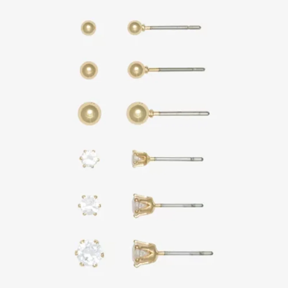 Mixit Hypoallergenic Gold Tone Stud 6 Pair Cubic Zirconia Earring Set