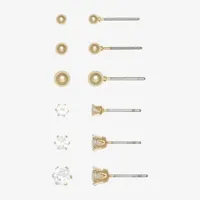 Mixit Hypoallergenic Gold Tone Stud 6 Pair Cubic Zirconia Earring Set