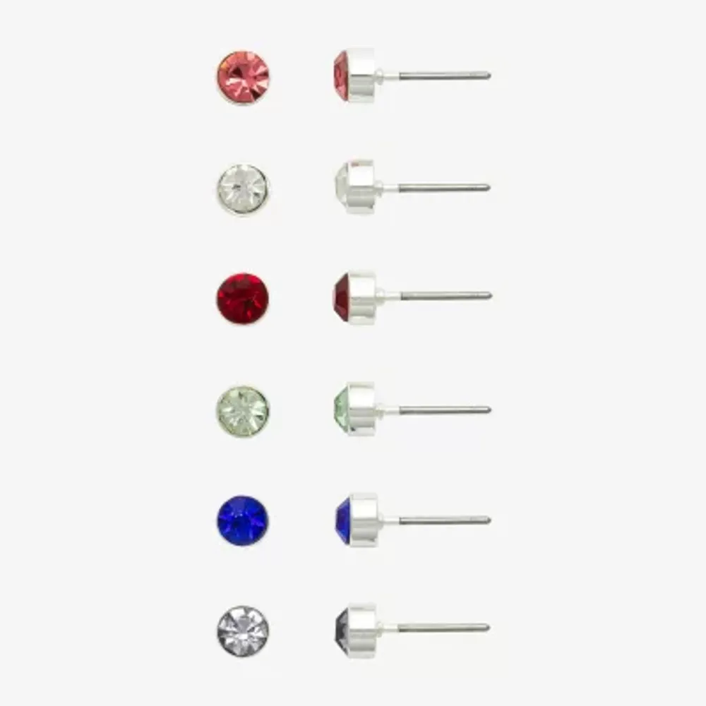 Mixit Hypoallergenic Silver Tone 6 Pair Round Earring Set