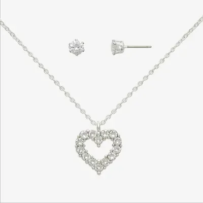 Mixit Hypoallergenic Silver Tone Pendant Necklace & Stud Earrings 2-pc. Crystal Heart Jewelry Set