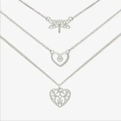 Mixit Hypoallergenic Silver Tone Firefly 3-pc. Cubic Zirconia 18 Inch Cable Heart Necklace Set