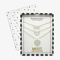 Mixit Hypoallergenic Silver Tone Firefly 3-pc. Cubic Zirconia 18 Inch Cable Heart Necklace Set