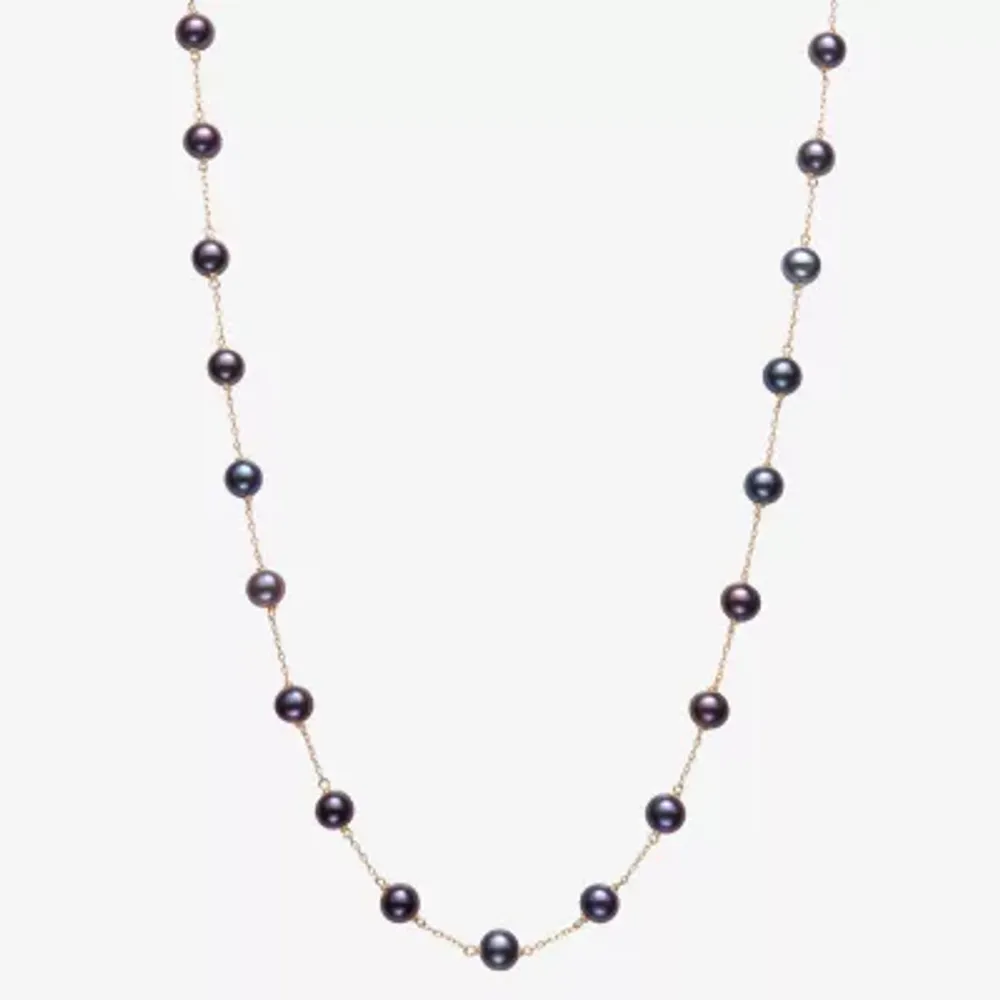 Womens Dyed White Cultured Freshwater Pearl 10K Gold Strand Necklace