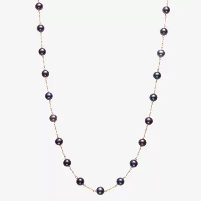 Womens Dyed White Cultured Freshwater Pearl 10K Gold Strand Necklace