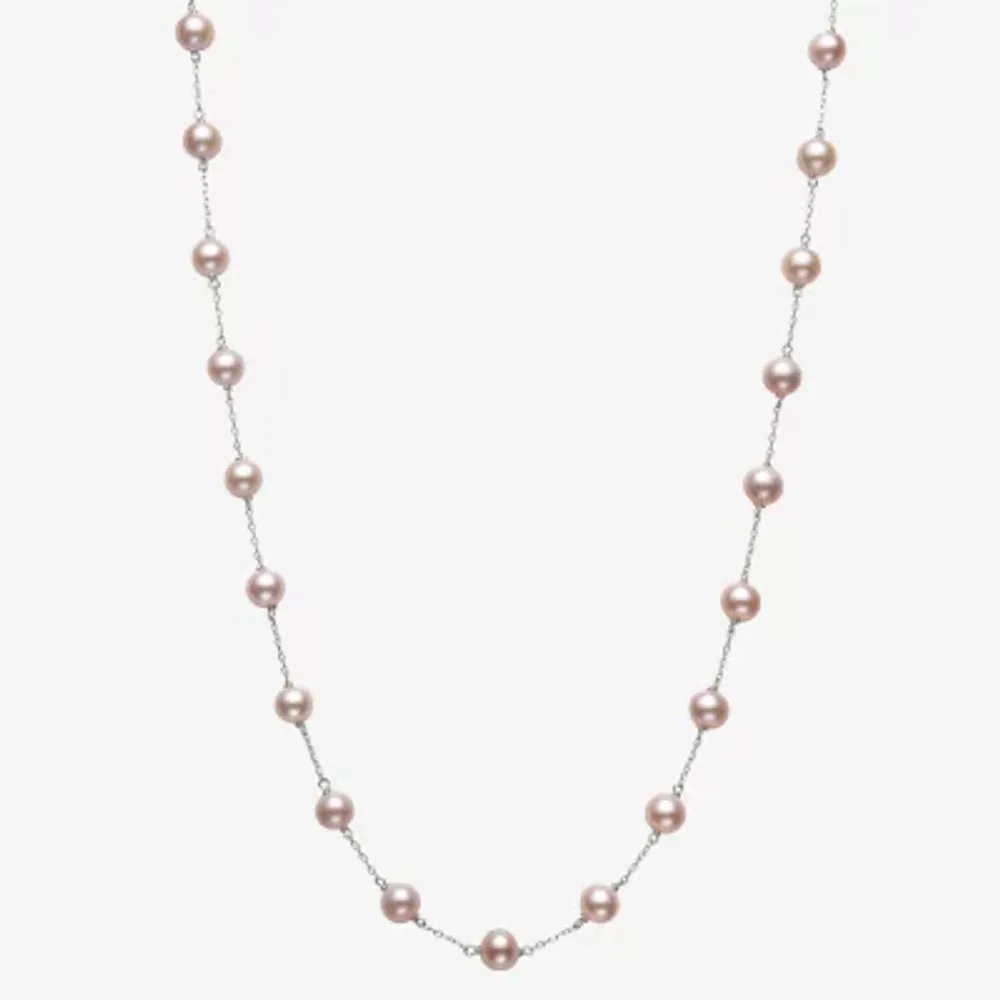 Womens Pink Cultured Freshwater Pearl 10K Gold 10K White Gold Strand Necklace