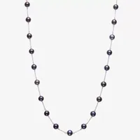 Womens Dyed Black Cultured Freshwater Pearl 10K Gold 10K White Gold Strand Necklace