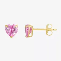 Pink Cubic Zirconia 10K Gold 6mm Heart Stud Earrings