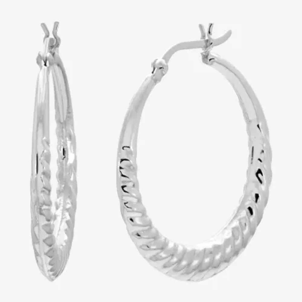 Womens Sterling Silver 28.7mm Hoop Earrings