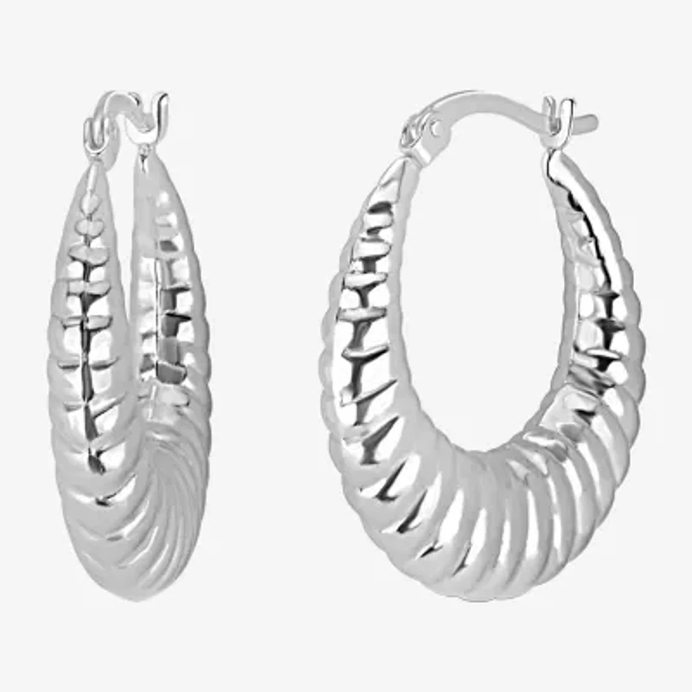 Croissant Sterling Silver 26mm Round Hoop Earrings