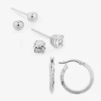 White Cubic Zirconia Sterling Silver Ball 3 Pair Earring Set