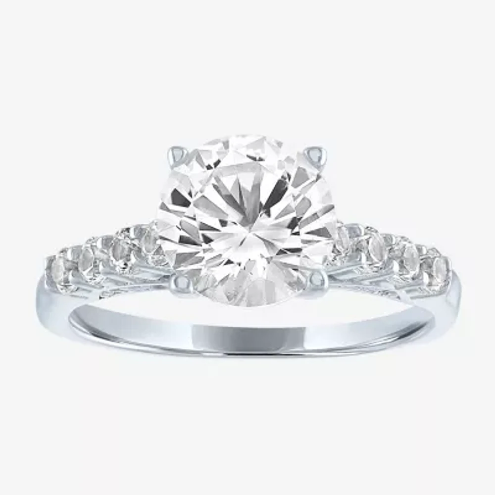 Yes, Please! Womens Lab Created White Sapphire Sterling Silver Side Stone Cocktail Ring