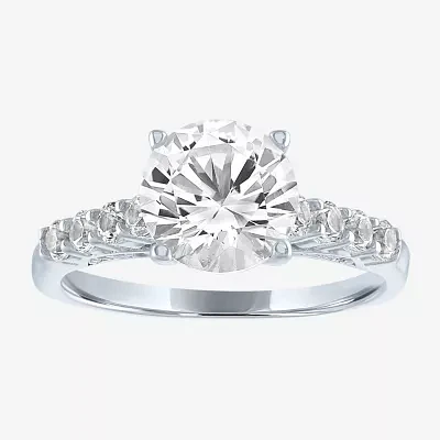 Yes, Please! Womens Lab Created White Sapphire Sterling Silver Side Stone Cocktail Ring