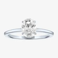 Yes, Please! Womens Lab Created White Sapphire Sterling Silver Round Solitaire Cocktail Ring