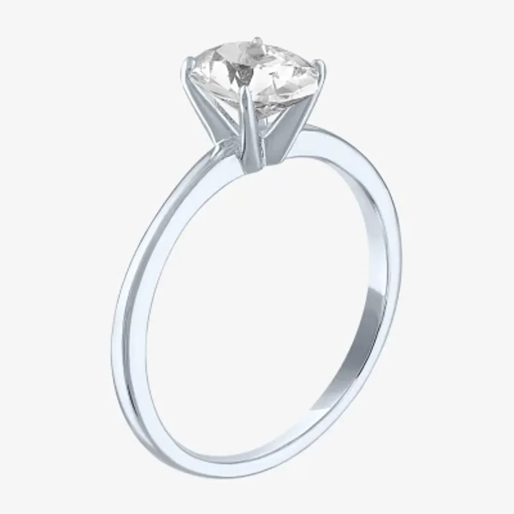 Yes, Please! Womens Lab Created White Sapphire Sterling Silver Round Solitaire Cocktail Ring