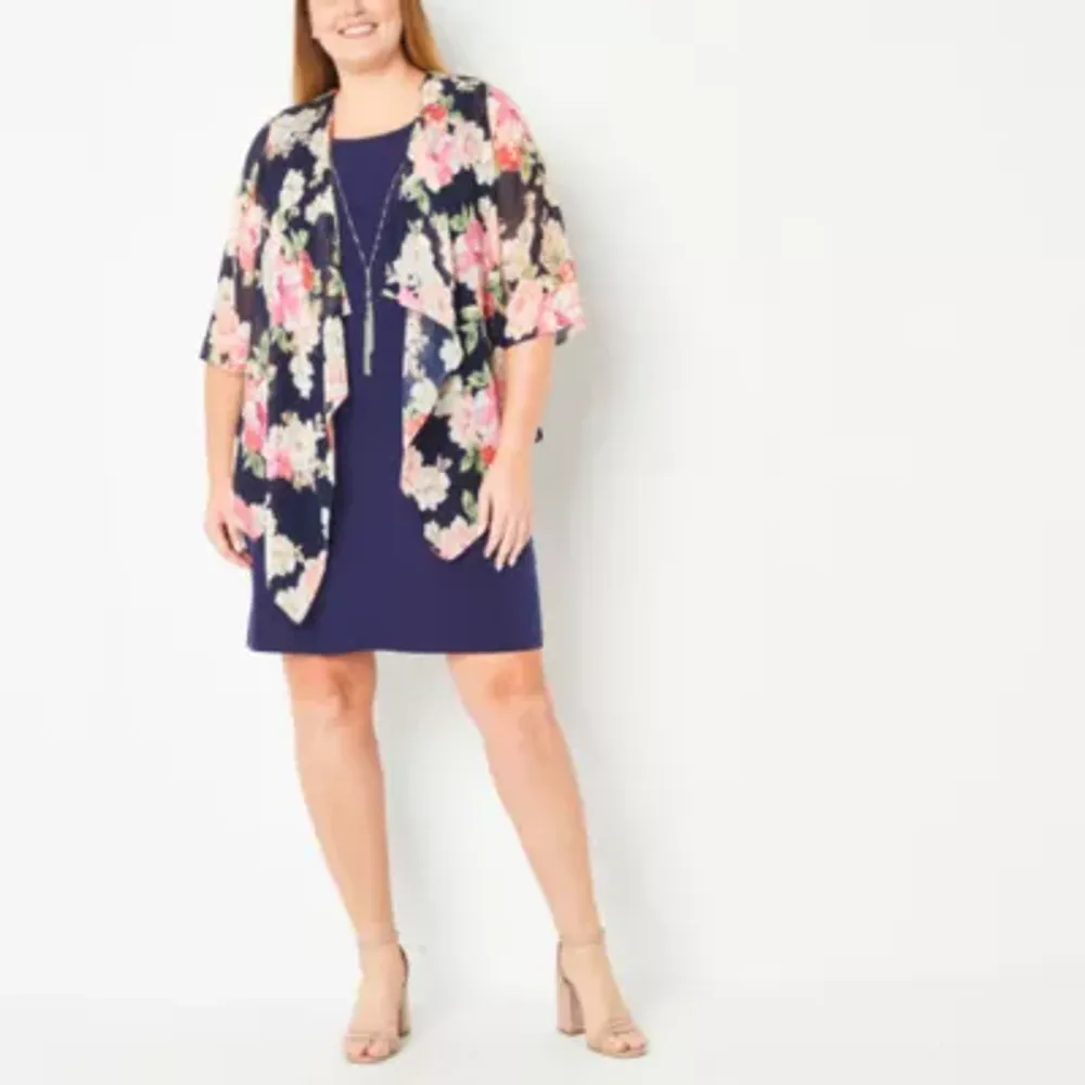 R & K Originals Plus Floral Faux-Jacket Dress With Removable Necklace