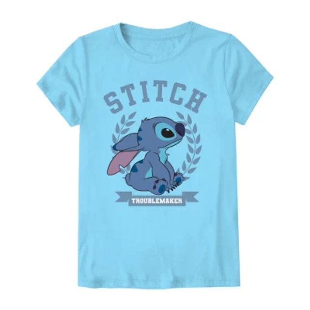 Disney Collection D100 Little & Big Girls Crew Neck Stitch Short Sleeve Graphic T-Shirt | Blue | Regular 3 | Shirts + Tops Graphic T-shirts