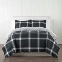 Nordic Lights Plaid Sherpa Reversible Quilt Set