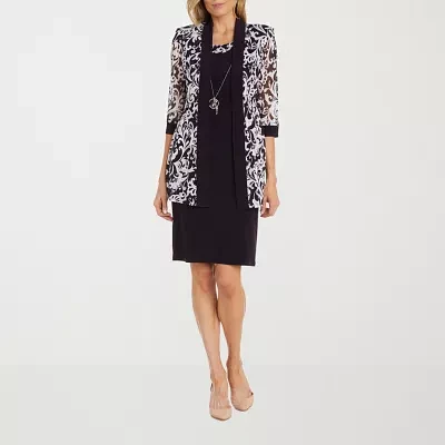 R & M Richards Womens Jacket Dress With Removable Necklace