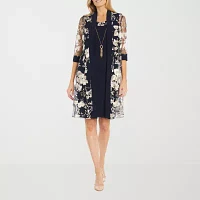 R & M Richards Womens Floral Jacket Dress With Removable Necklace Petite