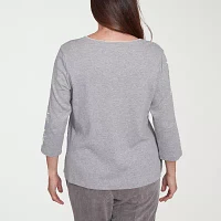 Alfred Dunner Copenhagen Womens Crew Neck 3/4 Sleeve T-Shirt