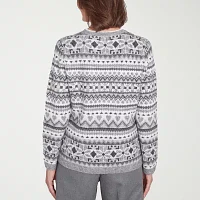 Alfred Dunner Copenhagen Womens Crew Neck Long Sleeve Jacquard Pullover Sweater