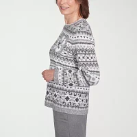 Alfred Dunner Copenhagen Womens Crew Neck Long Sleeve Jacquard Pullover Sweater