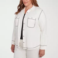 Alfred Dunner Copenhagen Lightweight Womens Plus Shirt Jacket